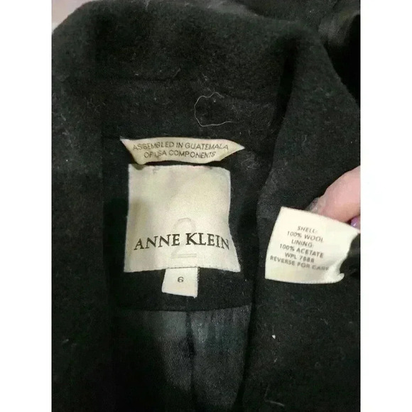 Anne Klein Black Wool Single Breasted Mid Length Coat Sz 6 - Picture 4 of 6